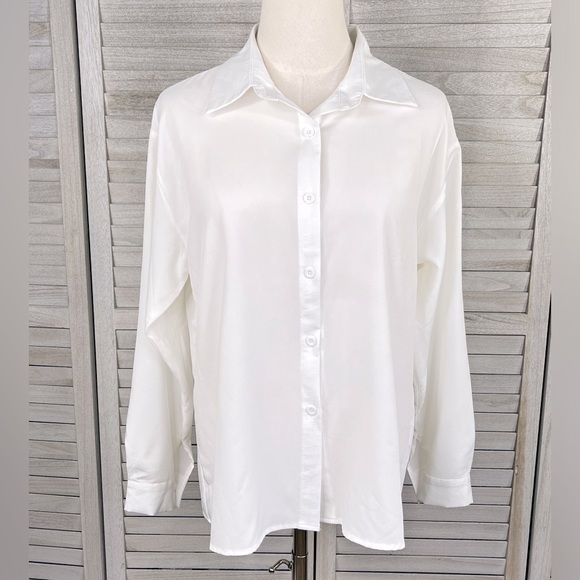 SHEIN Women's Sheer Button Down Shirt White-Medium - Picture 1 of 2